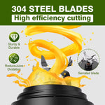 Blender with 304 steel blades and orange liquid splash on a green and gray background